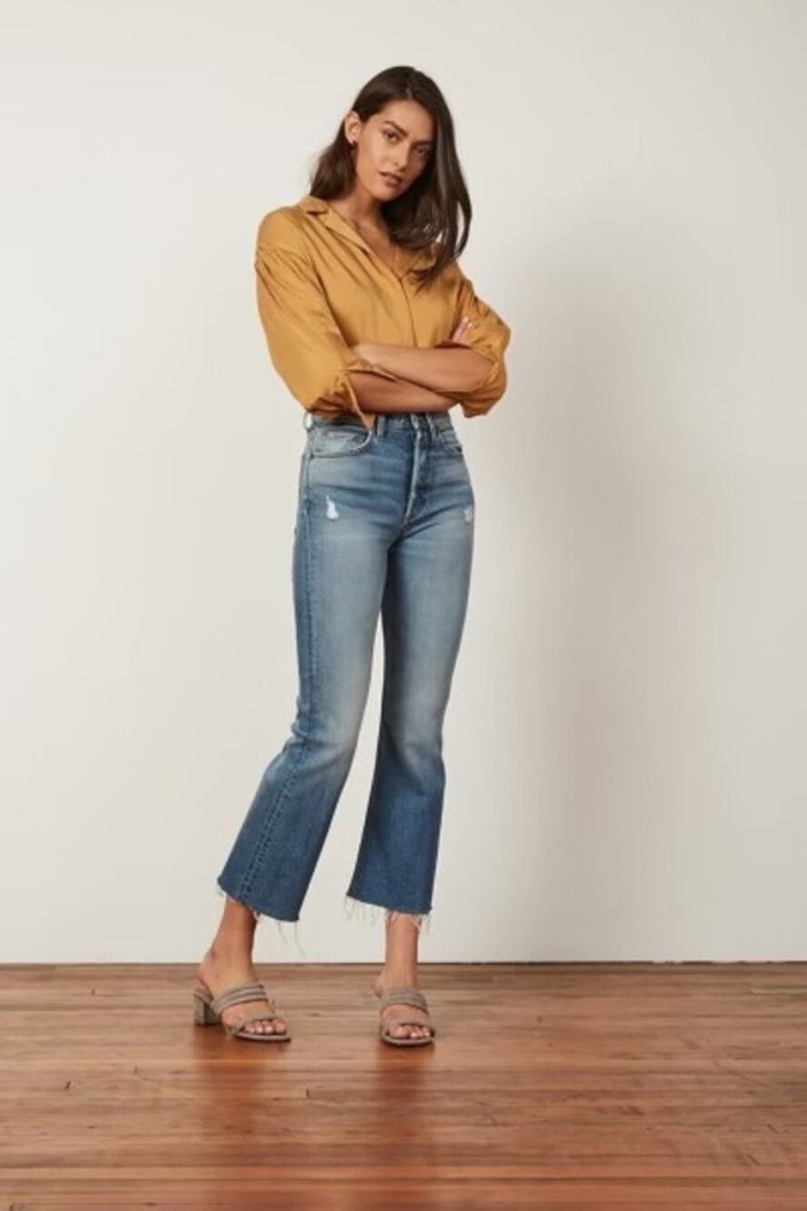 Boyish Brady Jeans Mercy Island button fly wide leg flare raw hem Size 32